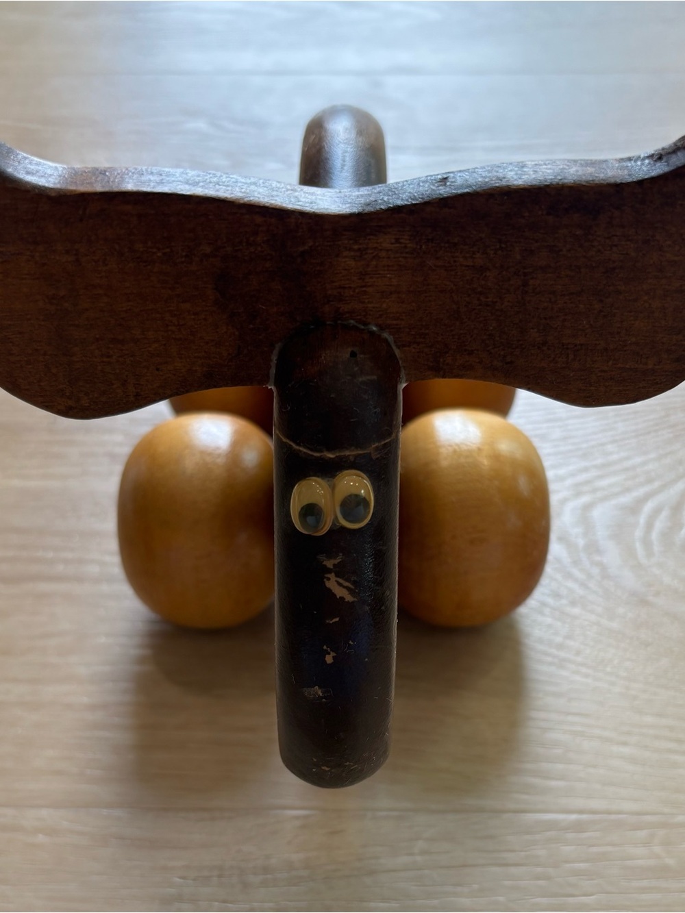 Vintage Wooden Kids Rolling Moose Toy with Googly Eyes - Brown